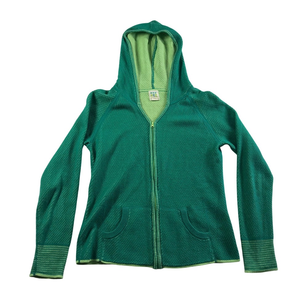 Title Nine Mobetta 70 Green Waffle Knit Full Zip Hoodie Jacket Womens Medium